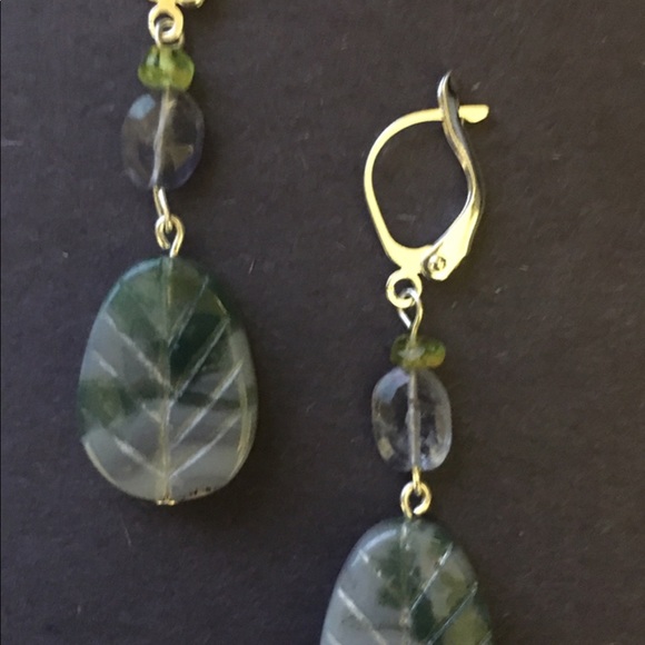 Moss Agate Leaf Earrings - Picture 3 of 6